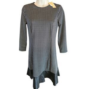 NWT Michael Kors Black White Plaid Faux Leather
Trim Chic Career shift PS PETITE